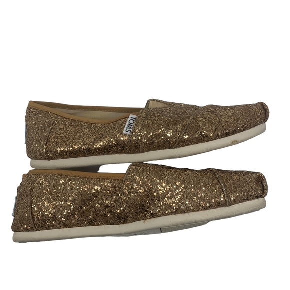 TOMS Copper Metallic Glitter Flats | Sparkle Slip-On Shoes | Size 6 - Picture 6 of 9
